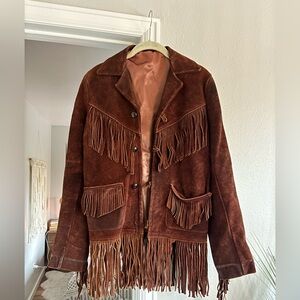 Vintage Real Leather Brown Suede Fringe Jacket